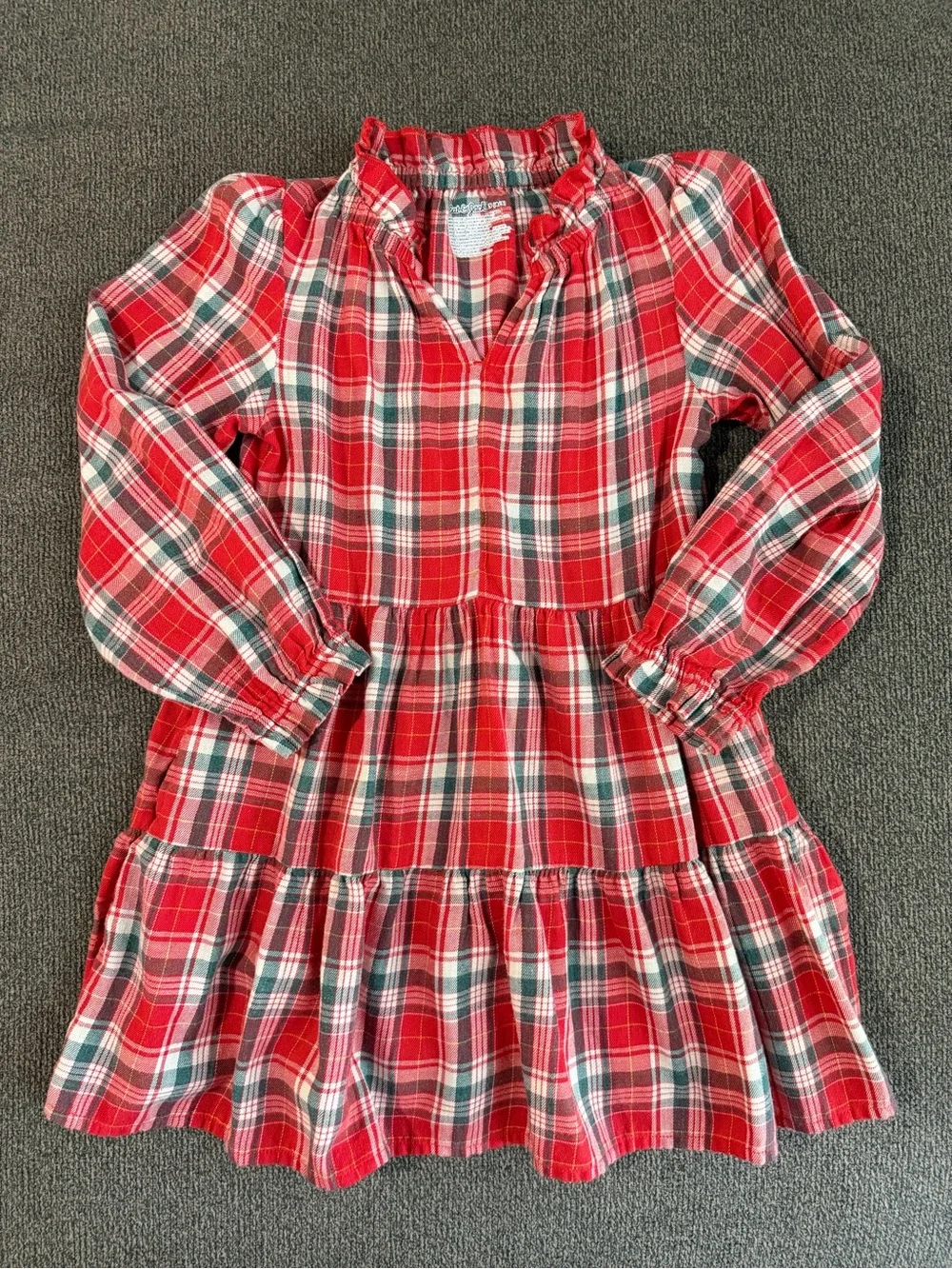 Cat & Jack Girls Red Plaid Tiered Dress | Size 4/5 | Long Sleeve